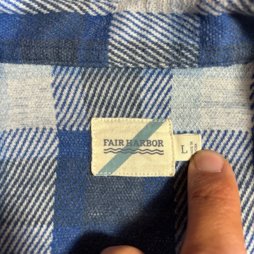 Fair Harbor Men Flannel Plaid Long Sleeve Button Up Shirt Size L Blue Gray - Picture 3 of 8